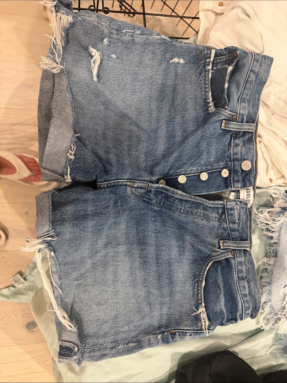 Agolde Distressed Light Blue Denim Cutoff Shorts